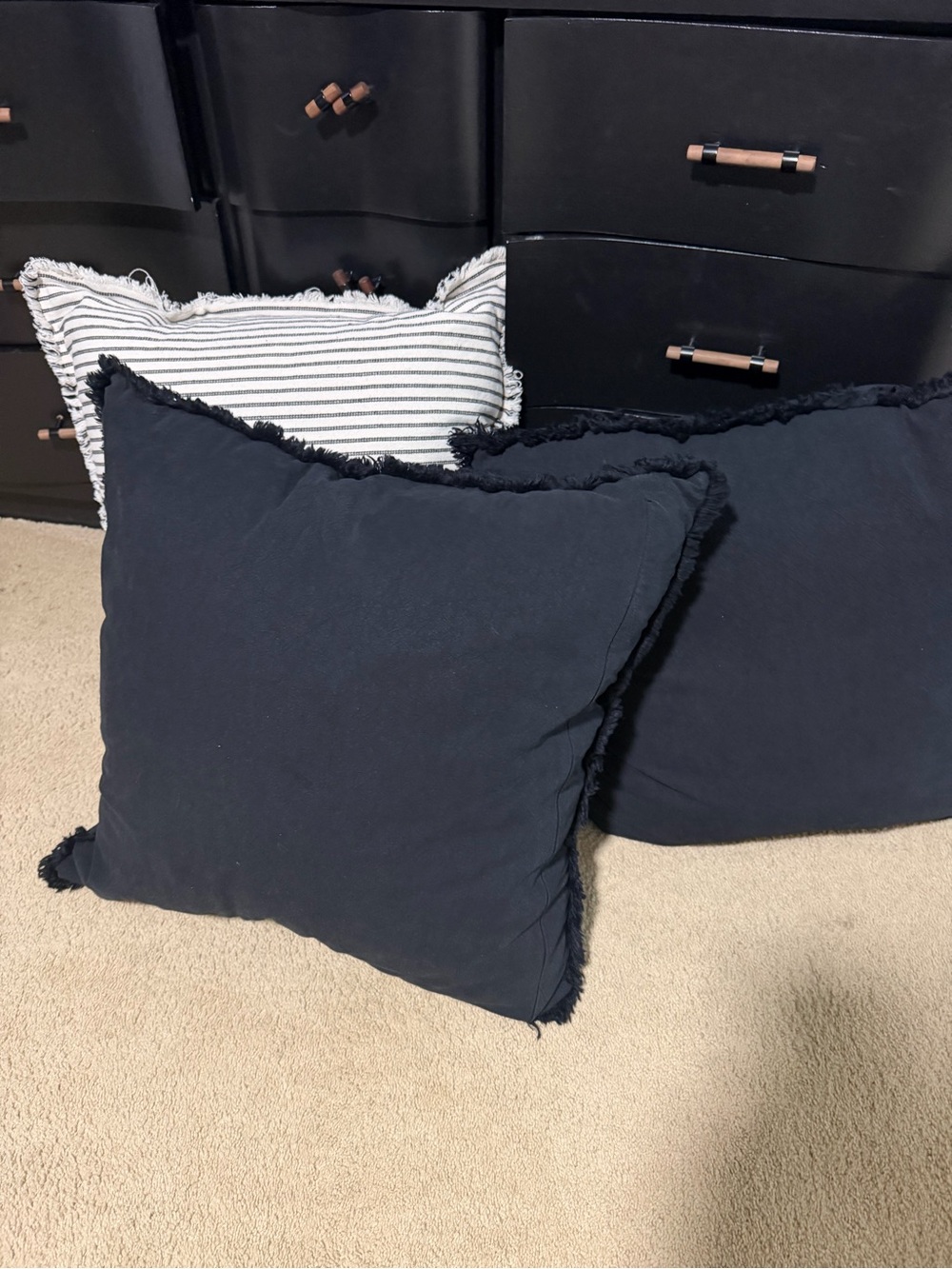 Set of 3 Decorative Throw Pillows - Black and Striped